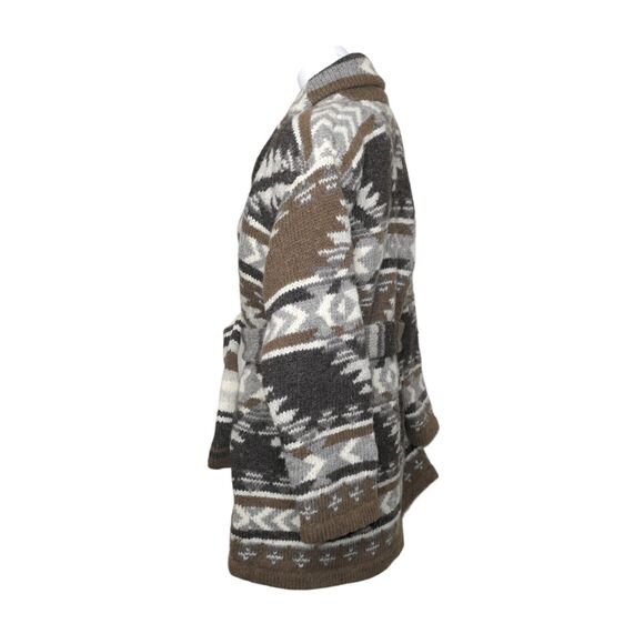 VTG Lauren Ralph Lauren Sz MP Handknit Aztec Navajo Belted Shawl Collar Cardigan - Picture 7 of 14